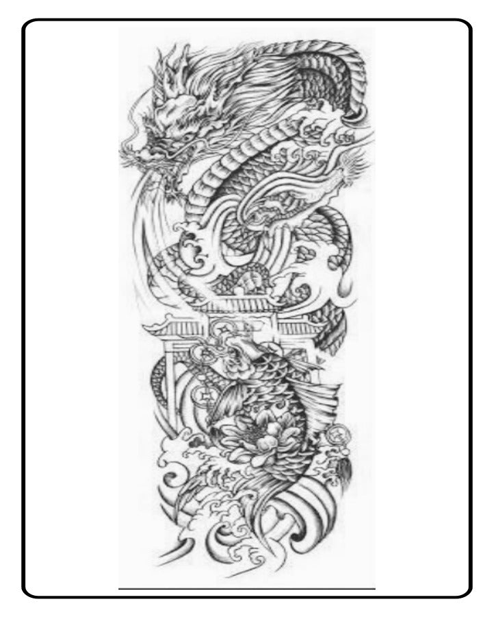 Japanese Dragon & Carp Fish Full Sleeve Semi Permanent Tattoo