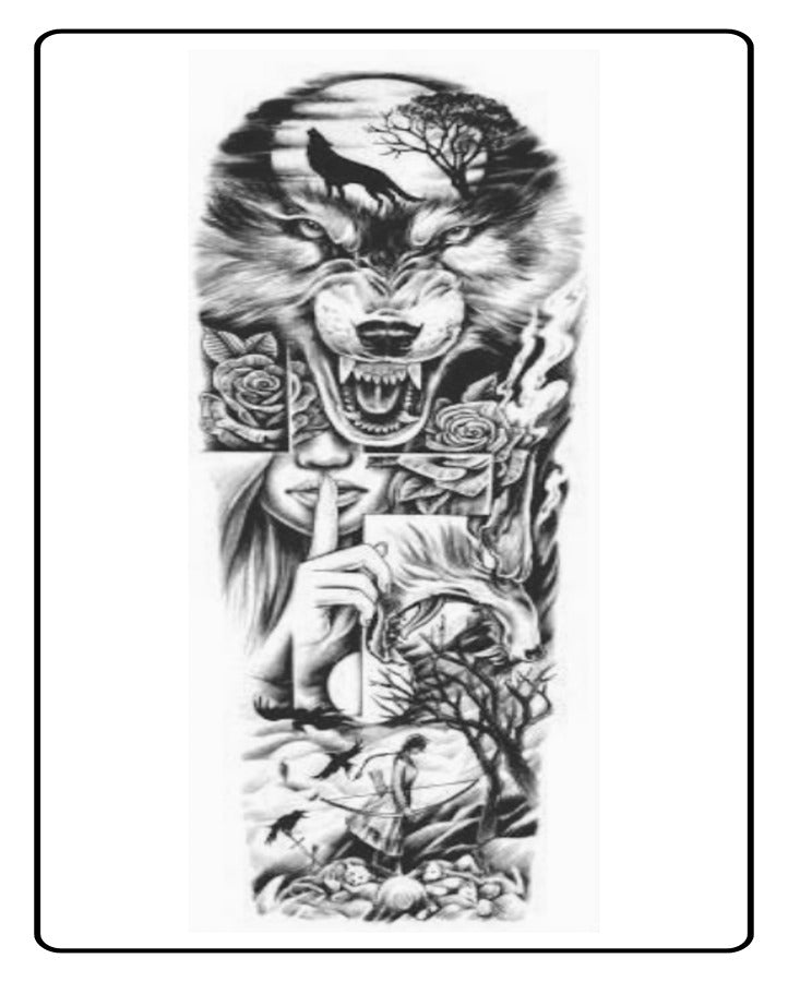 Howling Wolf Full Sleeve Semi Permanent Tattoo