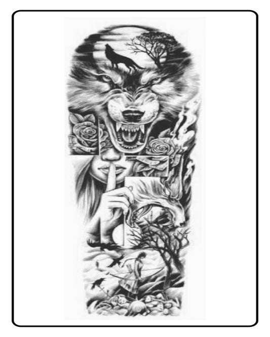Howling Wolf Full Sleeve Semi Permanent Tattoo