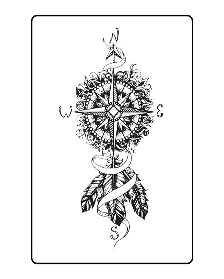 Feather Compass Semi Permanent Tattoo