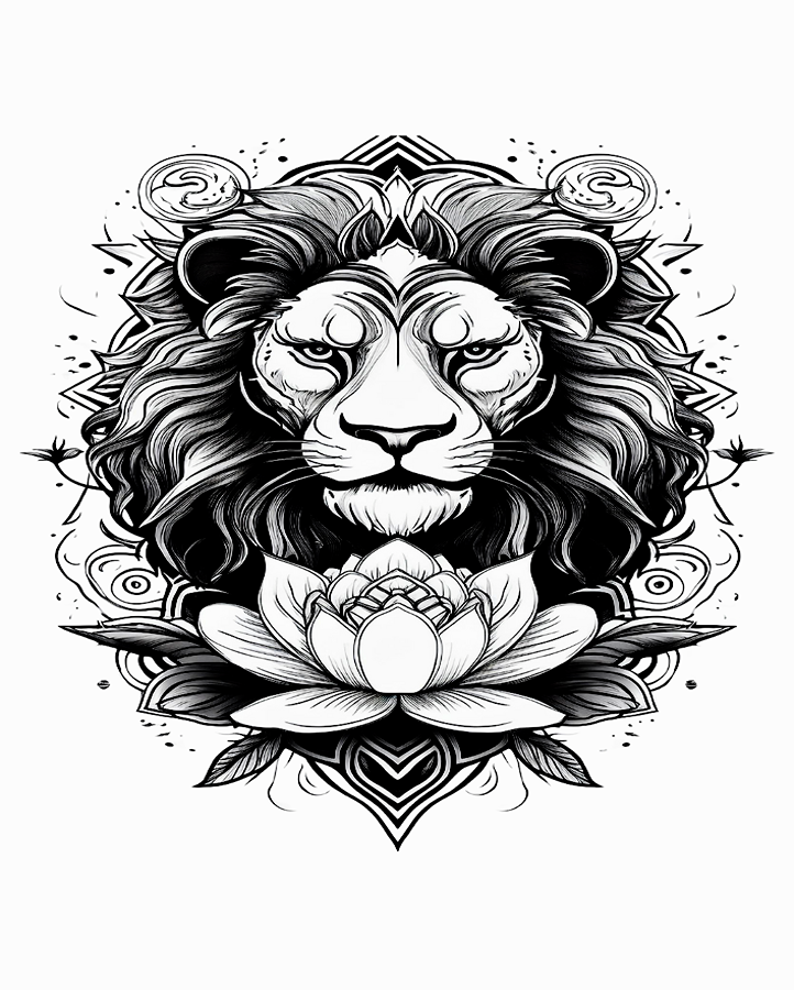 Lotus Lion Temporary Tattoo