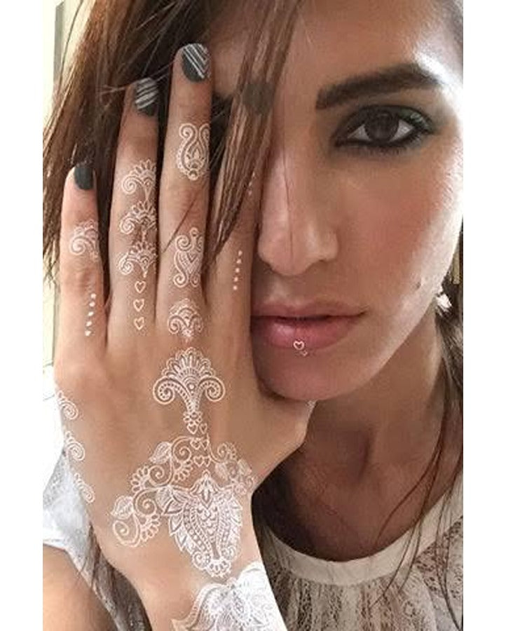 WHITE FLORAL HENNA Temporary Tattoo