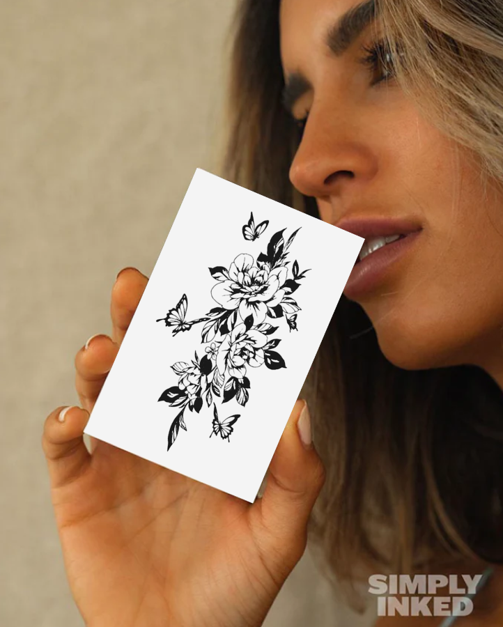 Majestic Flower & Butterflies Semi Permanent Tattoo