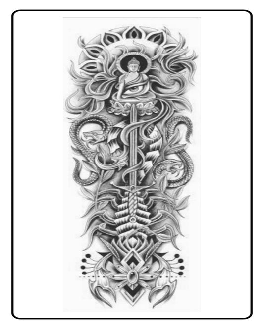 Meditating Buddha Full Sleeve Semi Permanent Tattoo